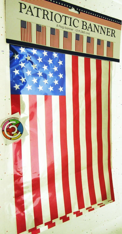 Patriotic Bunting 8 Flag Banner ~ Red White Blue Stars Memorial Veterans July 4F