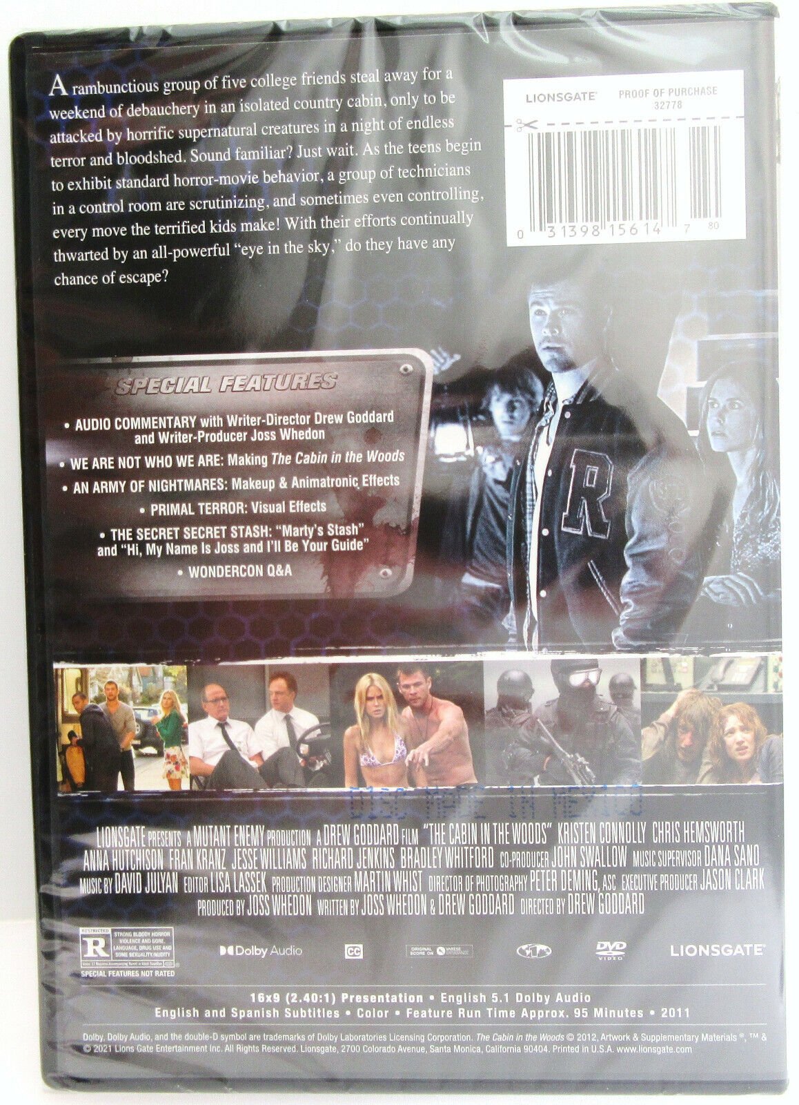 Cabin In The Woods (2011) ~ Chris Hemsworth, Kristen Connolly ~ Movie ~ New DVD