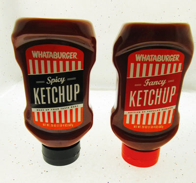 Whataburger Fancy and Spicy Ketchup Lot 2 "Wake Up You Taste Buds" Sauces Sauce