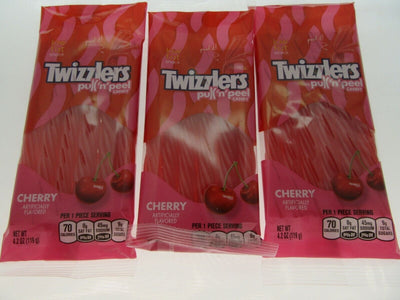 Twizzlers Lot of 3 Cherry Pull N Peel Candy Chewy Licorice Candies Sweet