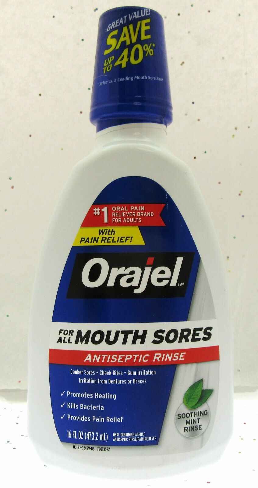 Orajel Mouth Sores Antiseptic Rinse ~ With Pain Relief ~ Fresh Mint ~ 16oz