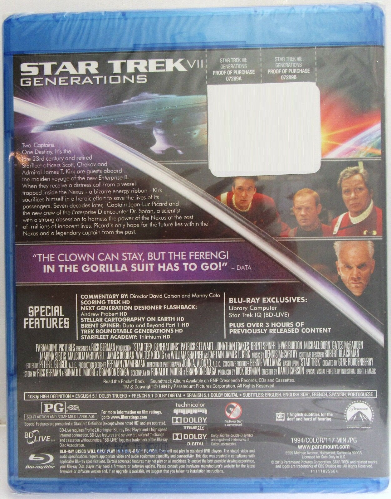 Star Trek VII: Generations ~ Shatner Stewart ~ Movie ~ New Blu-ray disc