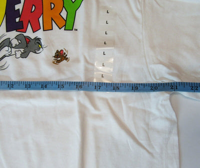 Tom and Jerry White T-Shirt ~ Large ~ cat & mouse Cartoon w/ bull dog Spike