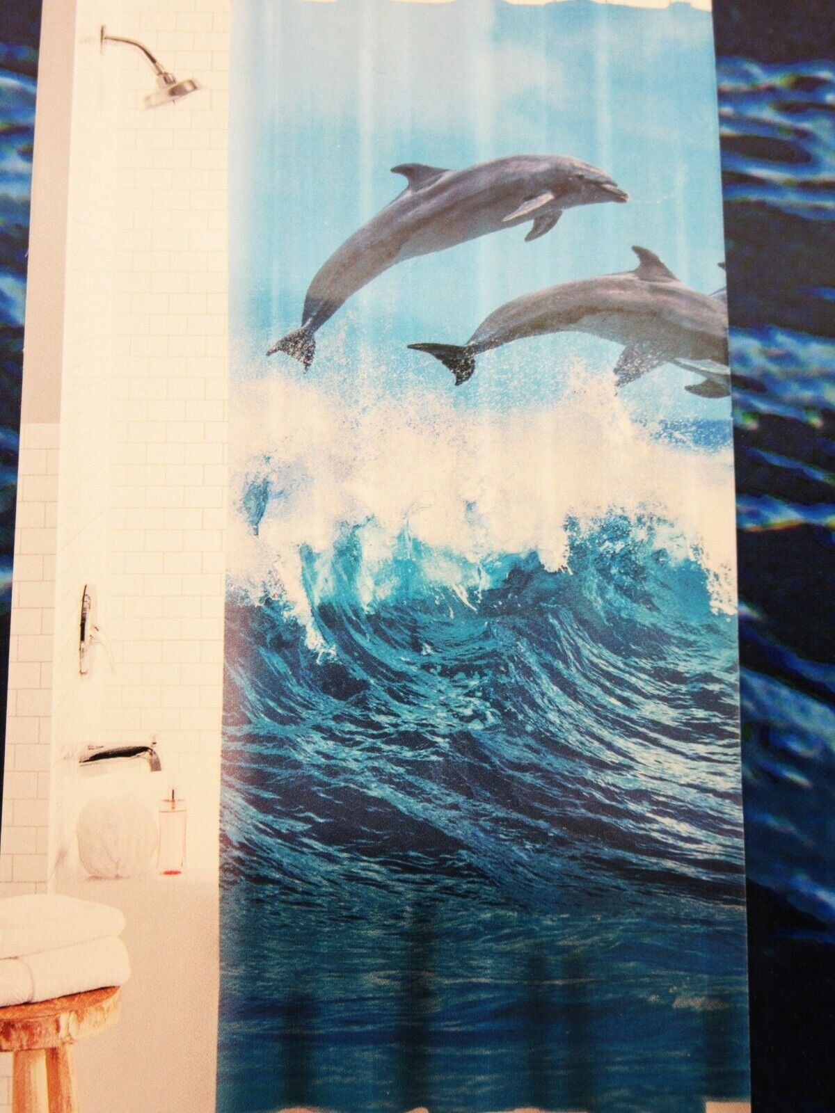 Dolphin Jumping Aquatic ~ Shower Curtain ~ 70" X 72" ~ Mainstays ~ 100% PEVA