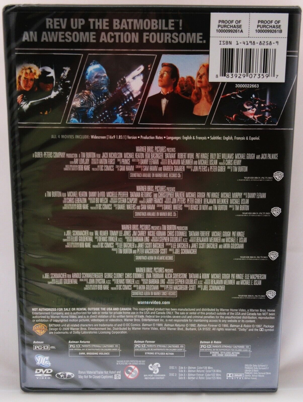 Batman ~ 4 Movie Pack ~ Keaton Nicholson Schwarzenegger ~ Movie ~ NEW DVD