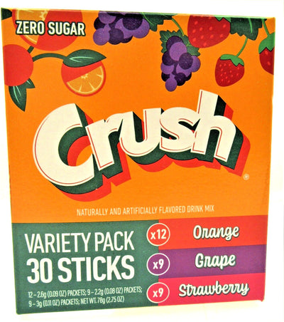 Variety Pack Crush ~ 30 Packets Per Box ~ Sugar Free ~ Drink Mix w/strawberry