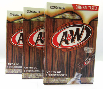 A & W Root Beer ~ Original Taste! ~ 6 Sticks ~ Sugar Free ~ Drink Mix ~ Lot of 3