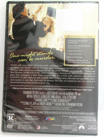 Fatal Attraction (1987) ~ Michael Douglas, Glenn Close ~ Movie ~ New DVD