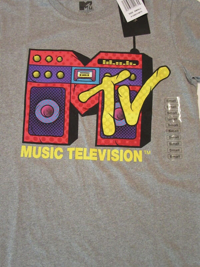 MTV ~ Music Television Small Gray T-Shirt  Boom Box ~ Size S ~ T Shirt