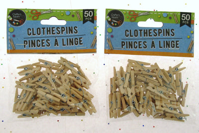 Mini Clothes Pins ~ Craft Doll House Miniatures 50 Pieces ~ Lot of 2 Clothespins