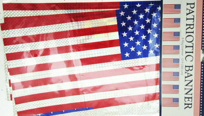 Patriotic Bunting 8 Flag Banner ~ Red White Blue Stars Memorial Veterans July 4E