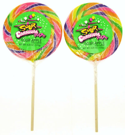 Sour Apple Carnival Pops ~ Spiral Striped Lollipop Sucker Candy ~ Lot of 2