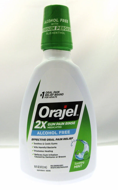 Orajel ~ Gum Pain Rinse ~ Medicated ~ Alcohol Free ~ Soothing Mint ~ 16 fl oz