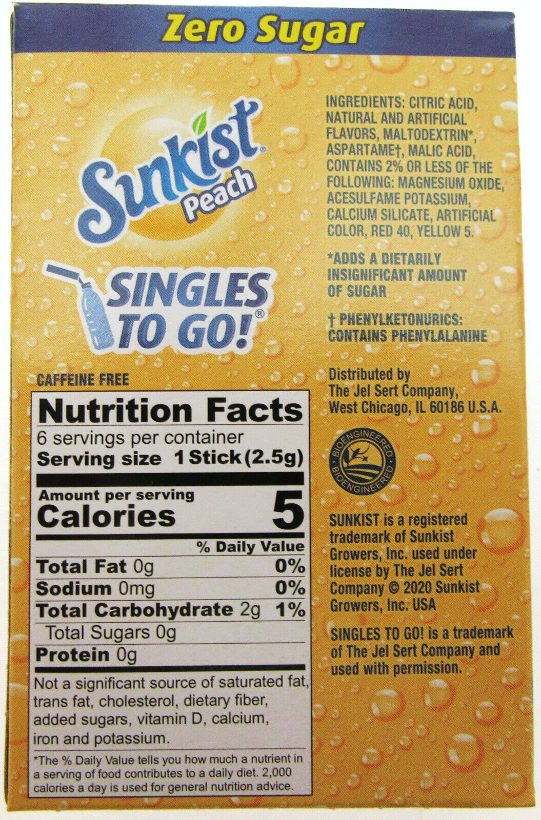 Sunkist Peach ~ Packets ~ Zero Sugar Free ~ Drink Mix ~ 3 Boxes