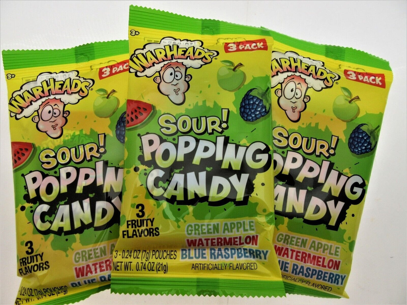 Warheads Sour Popping Candy Extreme SOUR hard candy 3 flavor ~ Lot of 3