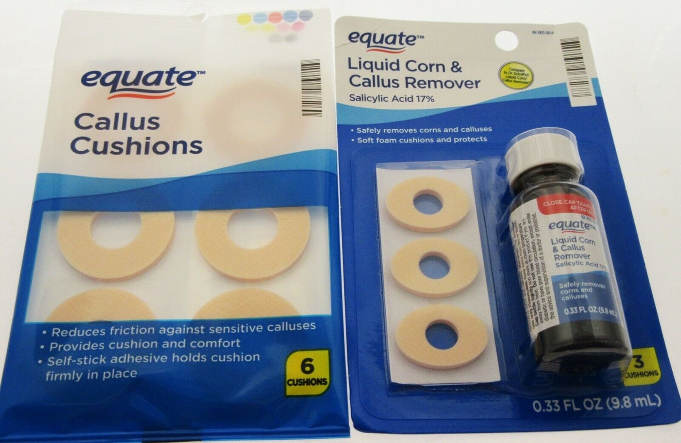 Equate Liquid Corn & Callus Remover & 6 Callus Cushions Foot Feet Care