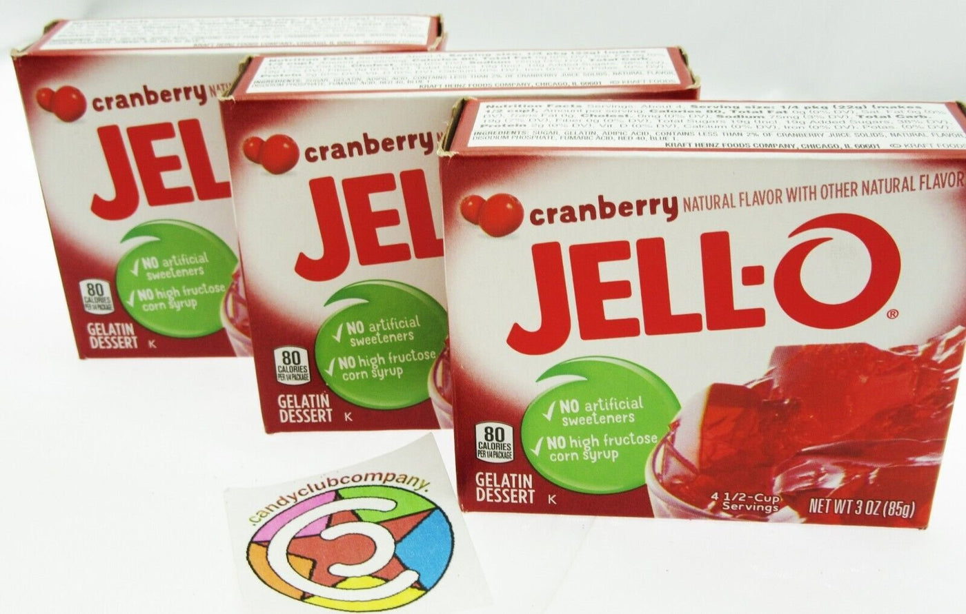 Gelatin Cranberry JELL-O  Dessert Jello Low Calorie ~ Lot of Three 3oz