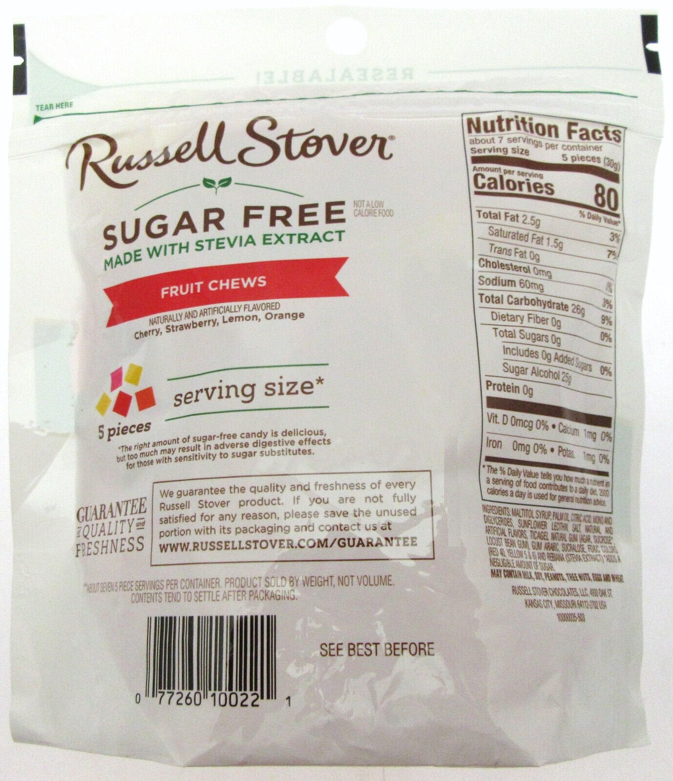 Russell Stover ~ Sugar Free ~ Fruit Chews Candy ~ 7.5oz Resealable Bag