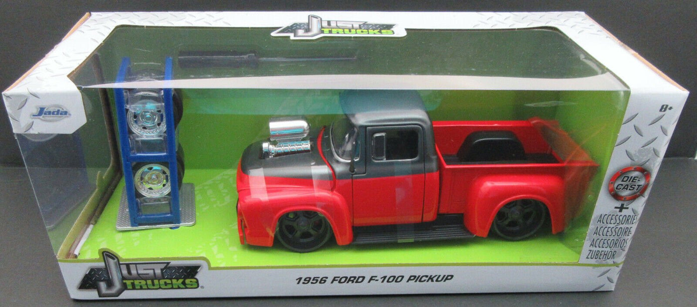 1956 Ford F-100 Pickup ~ Red & Gray ~ Die Cast ~ Just Trucks ~ 1:24