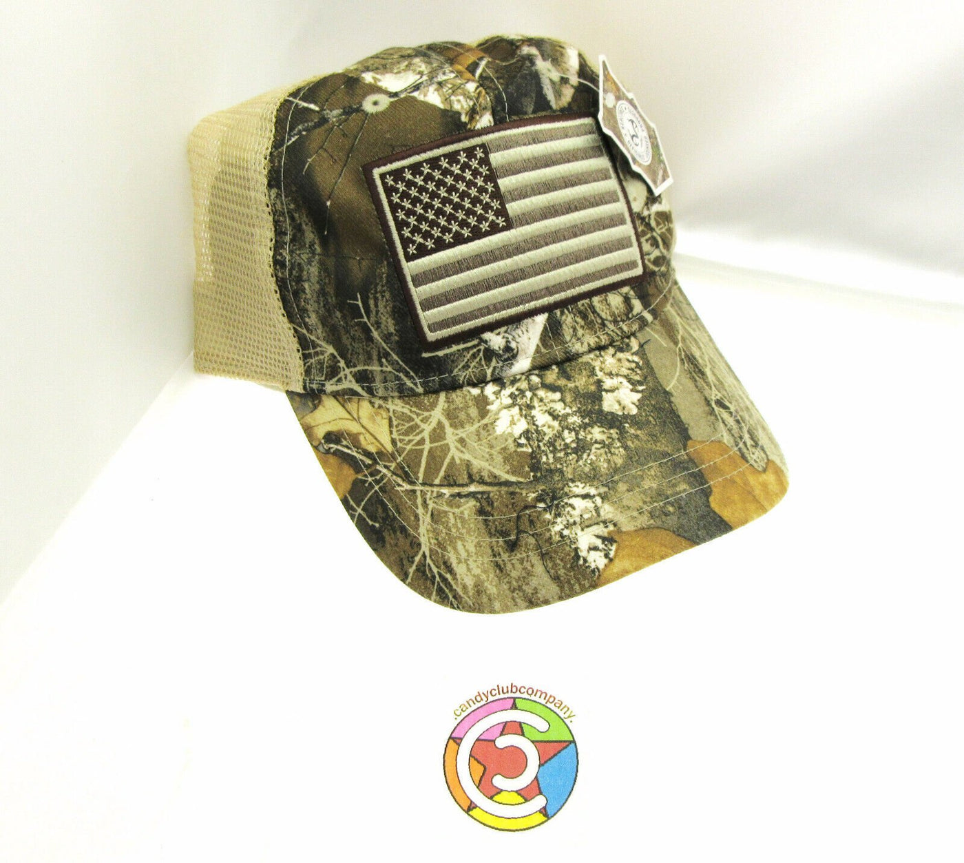 US Flag Cap Headwear Vented Hat ~ Camouflage Head ~ One Size ~ C