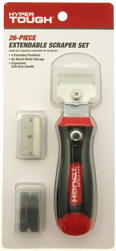 Hyper Tough 26 Piece Scraper Set Razor Adjustable Length Tool Non Marring Blades