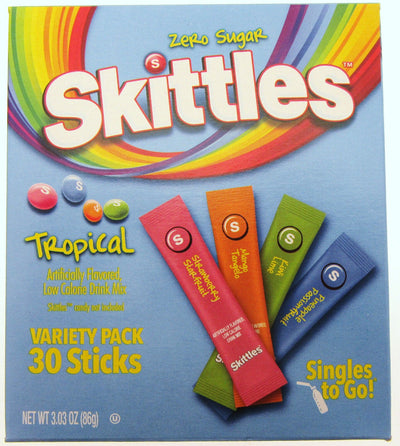 NEW! Skittles ~ Tropical ~ 30 Sticks ~ Zero Sugar Free ~ Drink Mix