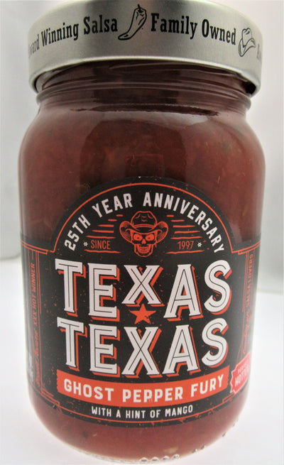 Texas Texas Award Winning Salsa ~ GHOST PEPPER FURY ~ 16oz Jar w/ Hint of Mango