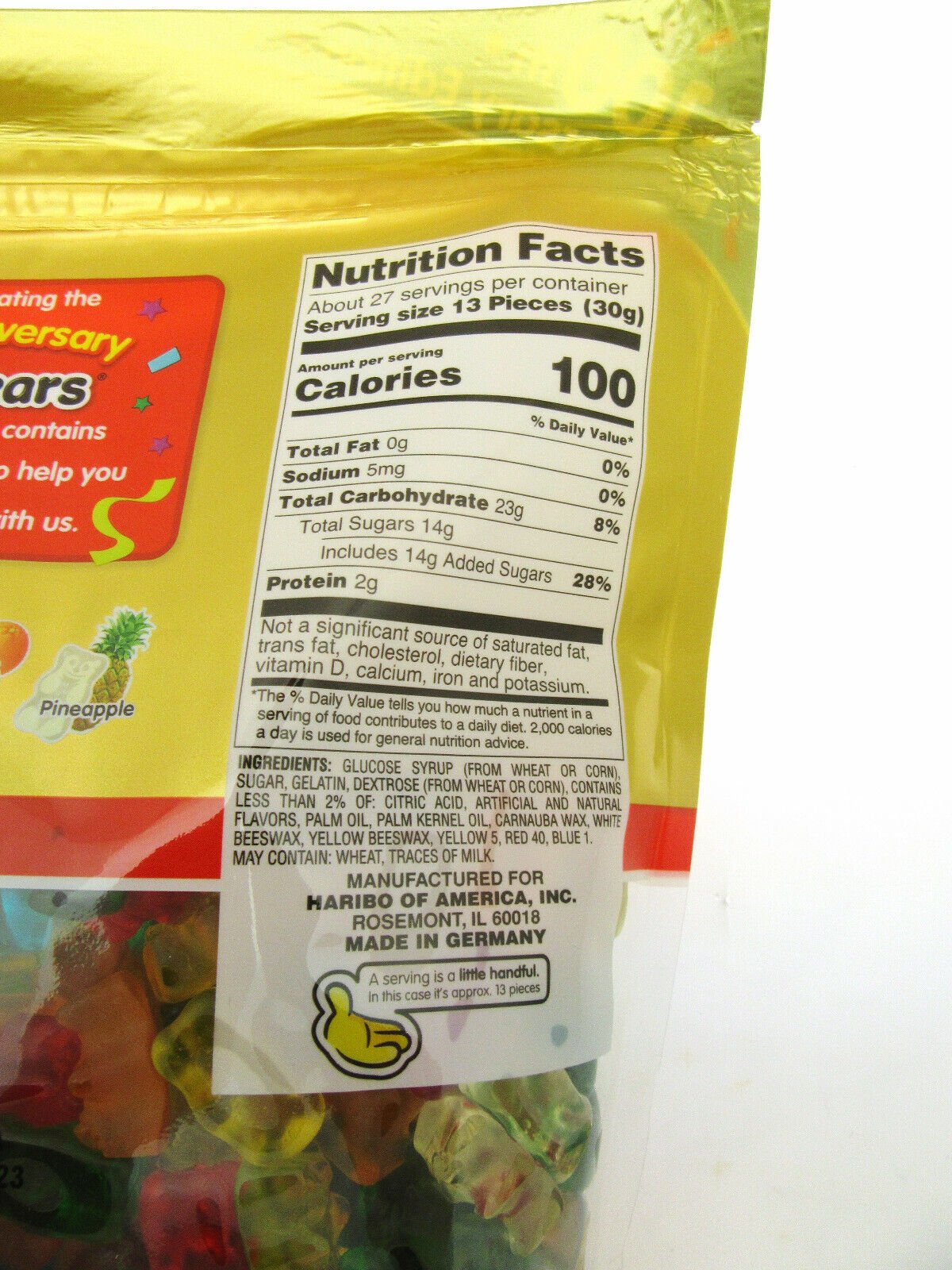 Haribo Gummy Bears ~ Fruit Chewy Candy ~ Goldbears ~ 28.8oz Bag