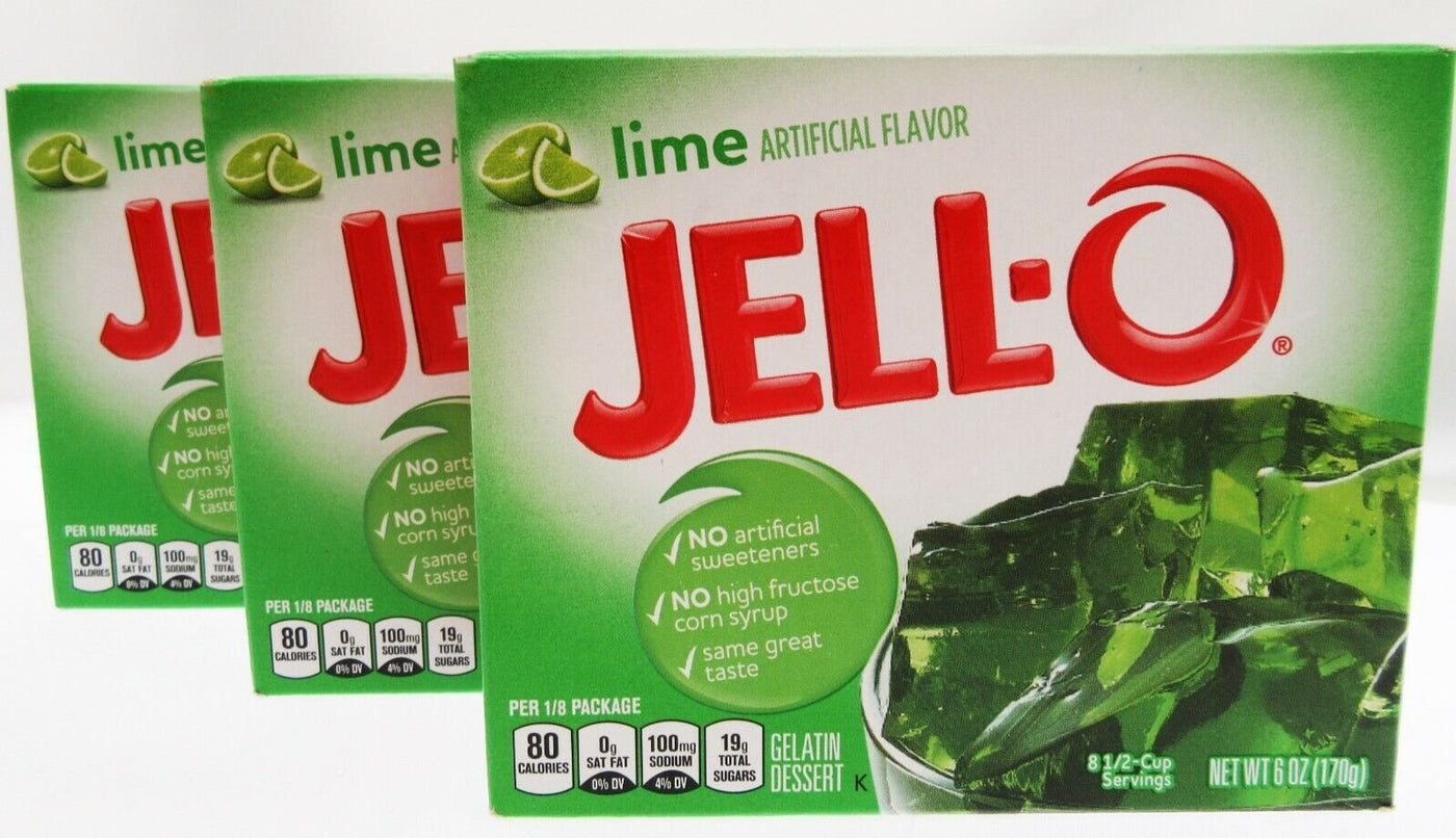 Gelatin Lime JELL-O  Dessert Jello Low Calorie ~ Lot of Three 6oz