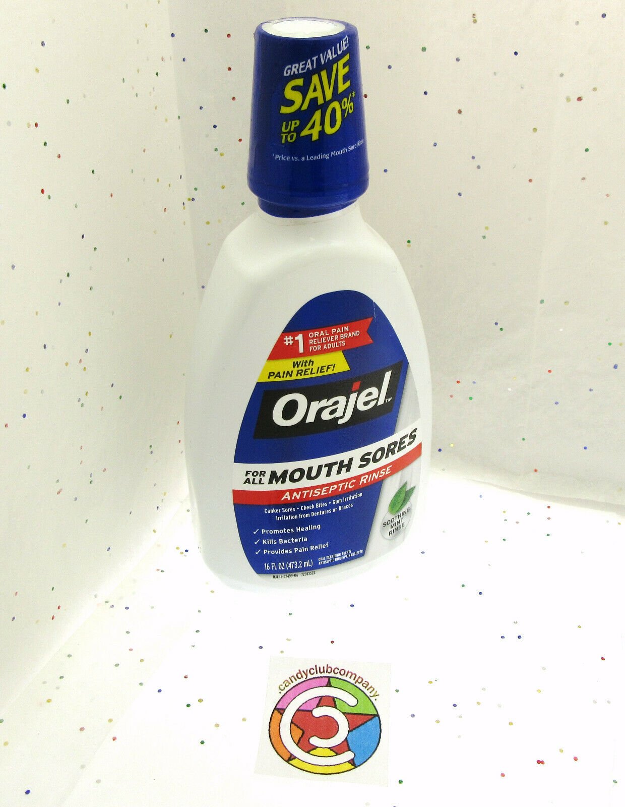 Orajel Mouth Sores Antiseptic Rinse ~ With Pain Relief ~ Fresh Mint ~ 16oz