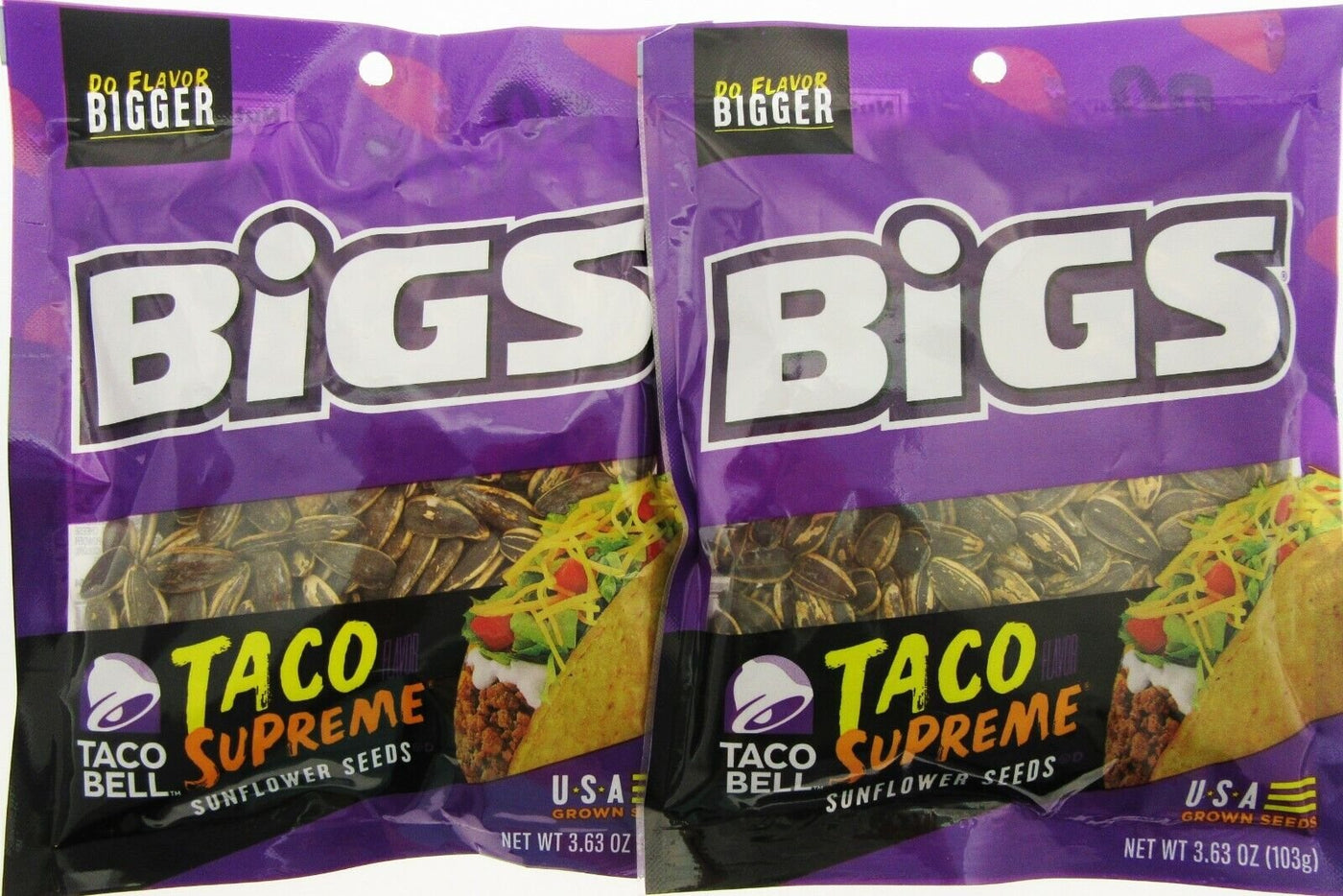 Bigs Taco Bell ~ Taco Supreme ~ Sunflower Seeds ~ 3.63oz bag ~ Lot of 2